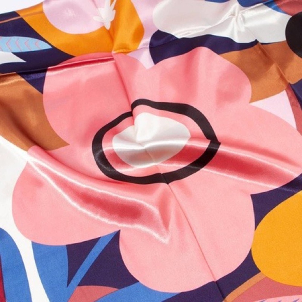 NEW Multicolor Bold Colorful Floral Pink Flower Printed Silky Fashion Scarf - Picture 10 of 11